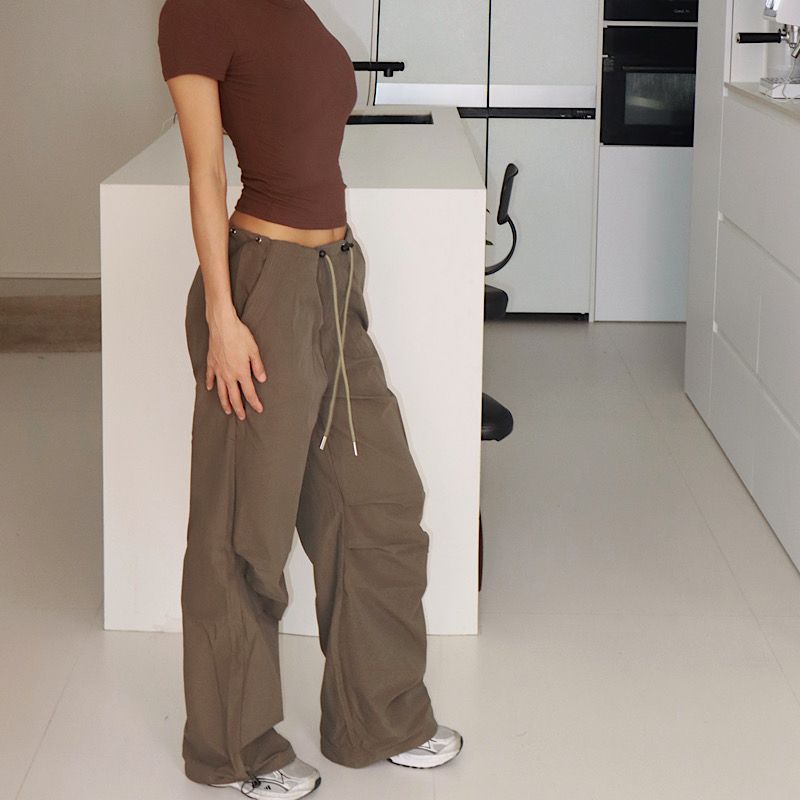 Akiyo Studio Summer New Drawstring Large Pocket Loose Casual Straight Overalls Trousers