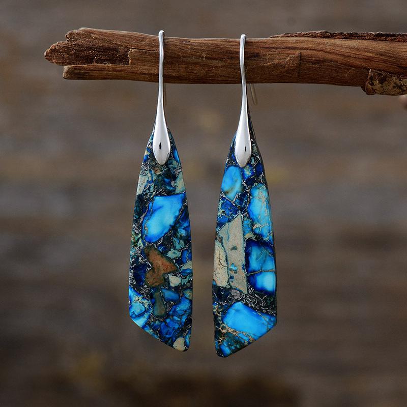 Bohemian Emperor Stone Geometric Pendant Earrings Popular Natural Stone Jewelry