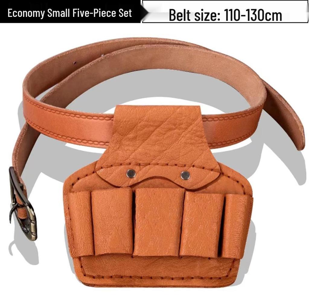 Men's Genuine Cowhide Tool Belt: Multifunctional, Sturdy, Waist-Worn Repair Kit with Five Pieces.