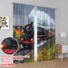 Set Of 2 Flat Printing Drapes Old Steam Train Railway Track Spring Nature Landscape Light Filter Festive Backdrops Curtain Made Polyester