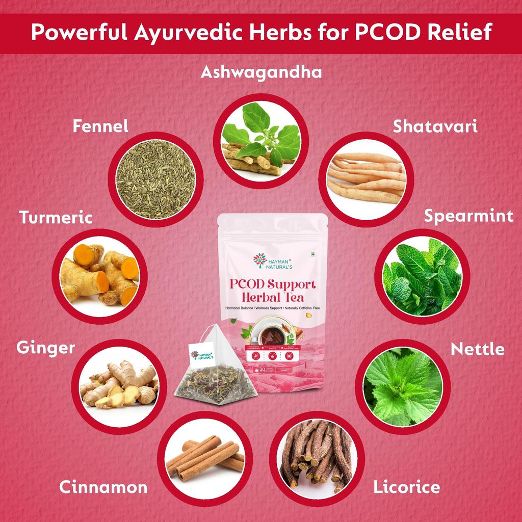 Tè Erboristico Hayman Natural's PCOD & PCOS Relief - 30 Bustine Piramidali, Tè per l'Equilibrio Ormonale e il Benessere Femminile