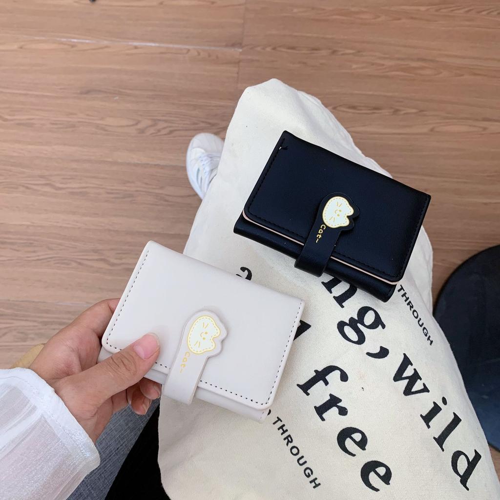 Multi-card student cute cat buckle short wallet, simple 30% off women's wallet wallet