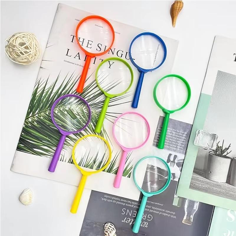 2/5Pcs Children Hand-held Scientific Observation Magnifiers, 4/6cm Multicolor Round Handle Acrylic Magnifiers Optical Instrument