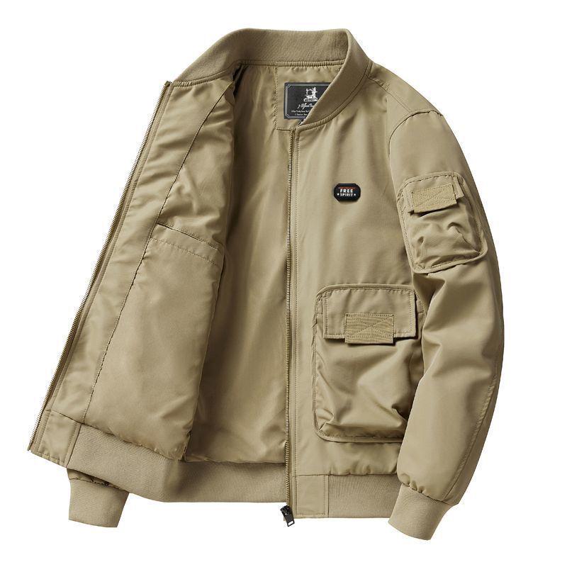 Pánská ležérní volná bavlněná bomber bunda s baseballovým límcem - Podzim/Zima 2025