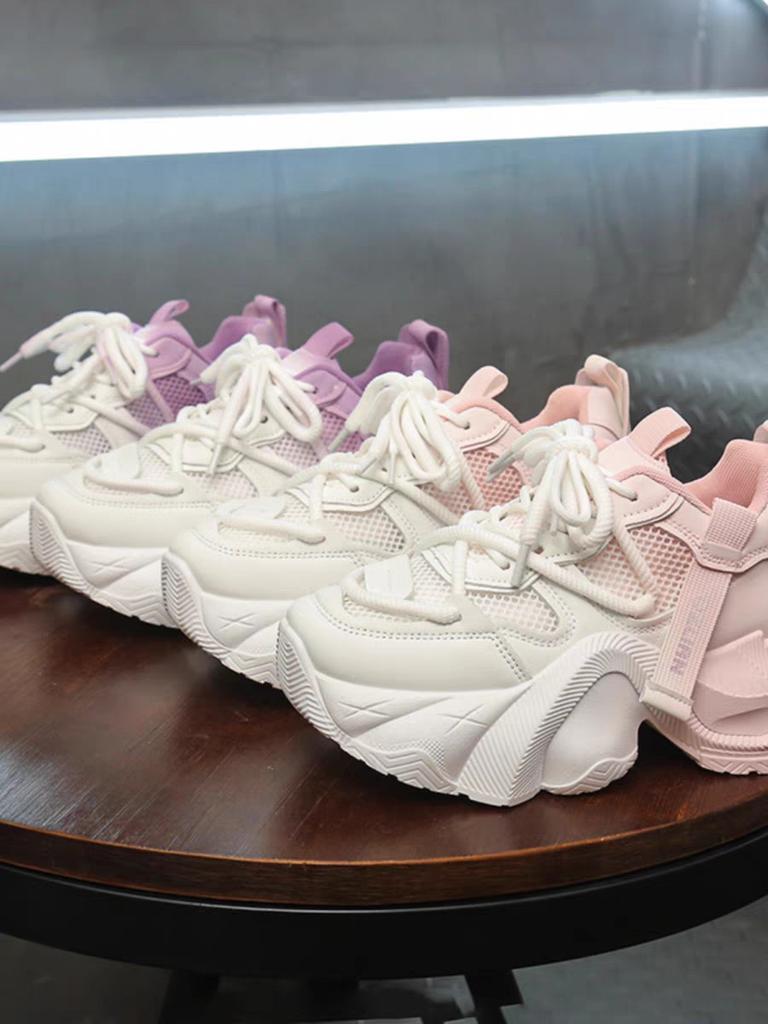 Thick-soled heightening 6 dad shoes women's single mesh breathable 2025 new lightweight casual sports shoes