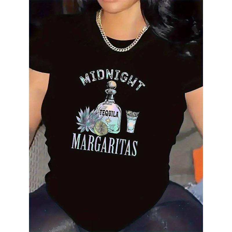 European sizes T-Shirt in Black And White Featuring a Midnight Margaritas Design, Perfect for Use in Bars Or Restaurants