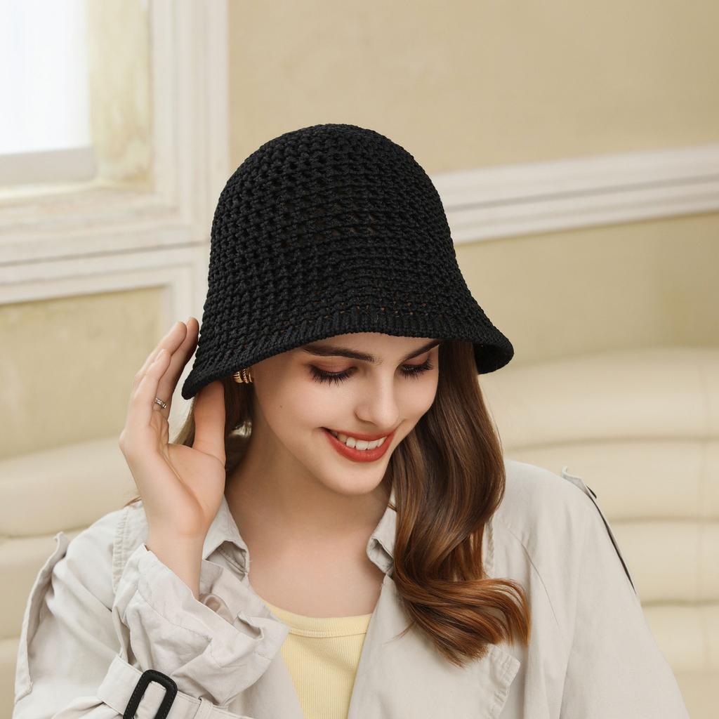 Spring and Autumn Trendy Hats Women's Versatile Fashion Hollow Basin Hats Warm Ear Protectors Breathable Small Bucket Hats
