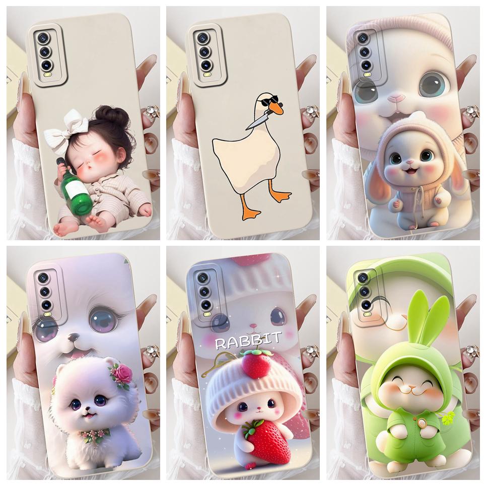 For vivo V2027 V2028 V2029 Case Vivo Y11s Y12s Y20 Y20s Y20i Y20a Back Cover Cartoon Animal Rabbit Cat Phone Shell Soft Silicone