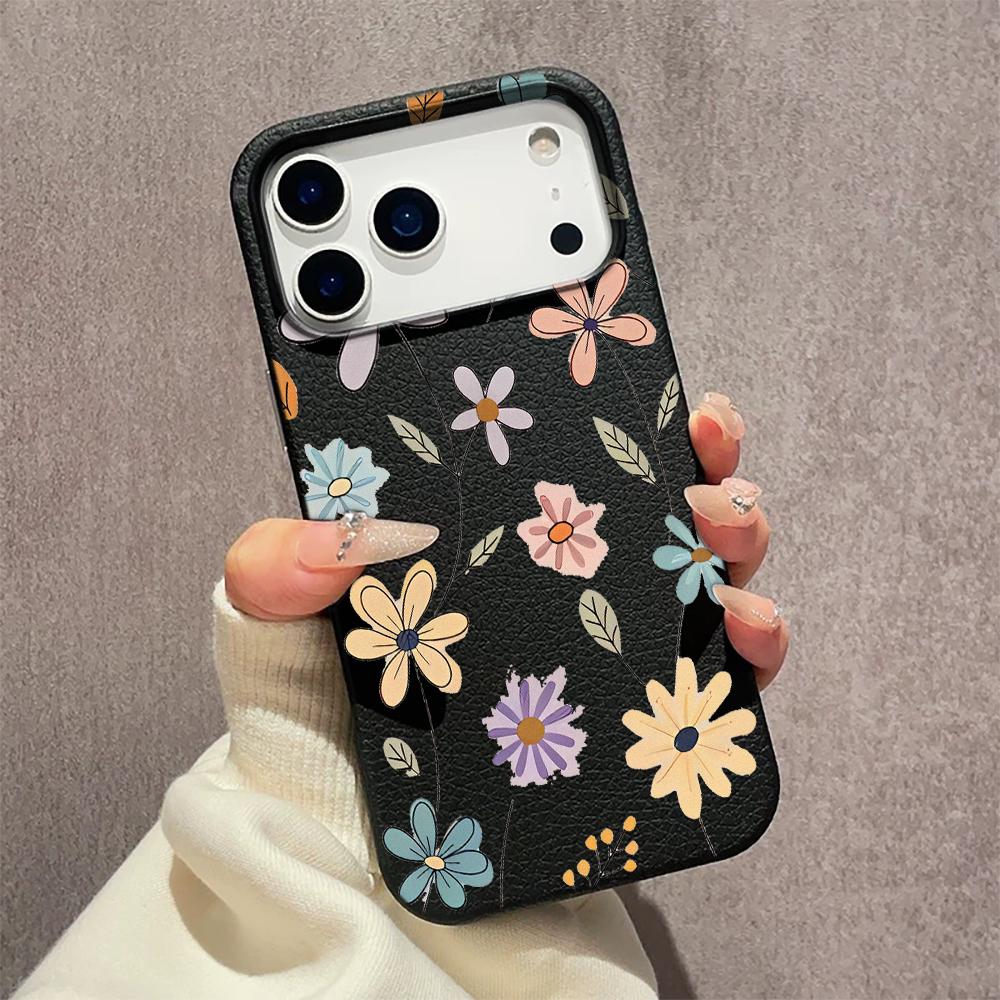 Dreamy Flower Print Lychee Protective Phone Case For iPhone 17 Air 16 15 13 12 11 ProMax Pro Plus Anti-Scratch Funda Bumper
