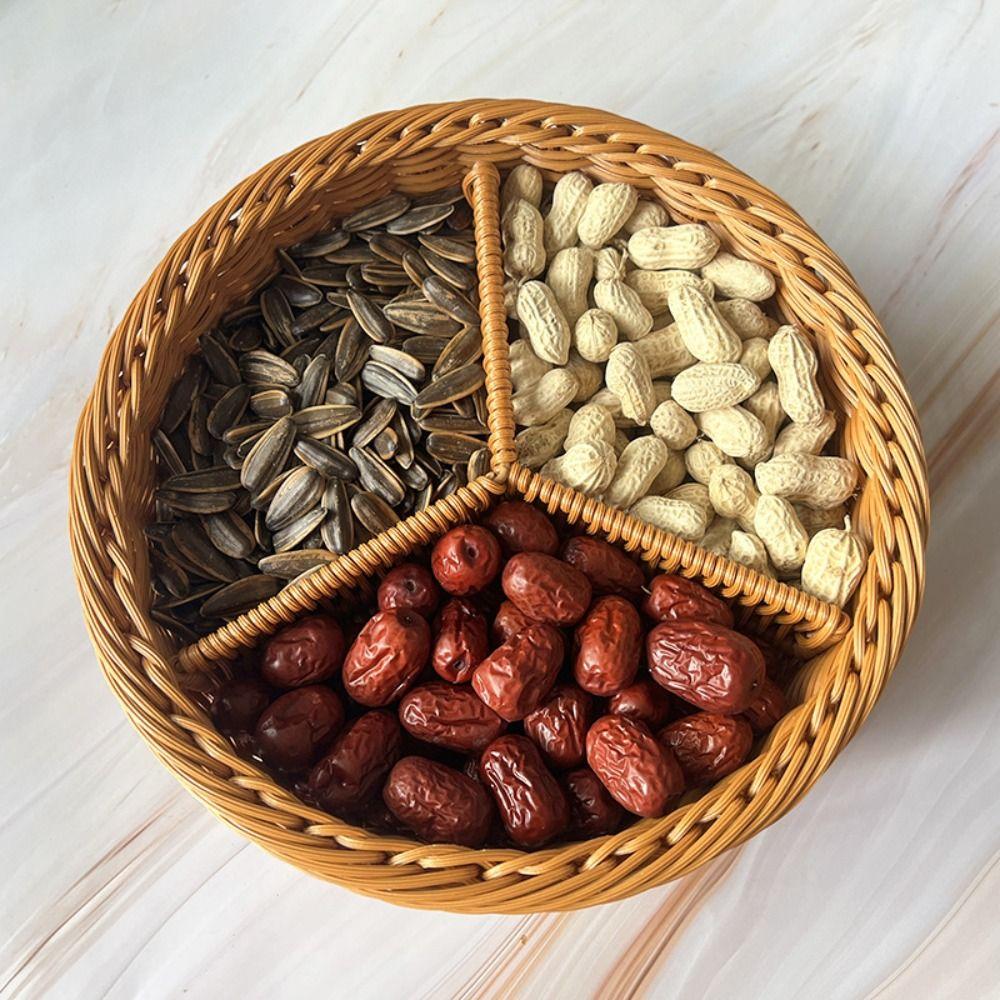 3 Grides Aufbewahrungskorb aus Weide, handgefertigtes Tablett aus Rattanimitat, Frühstückskorb