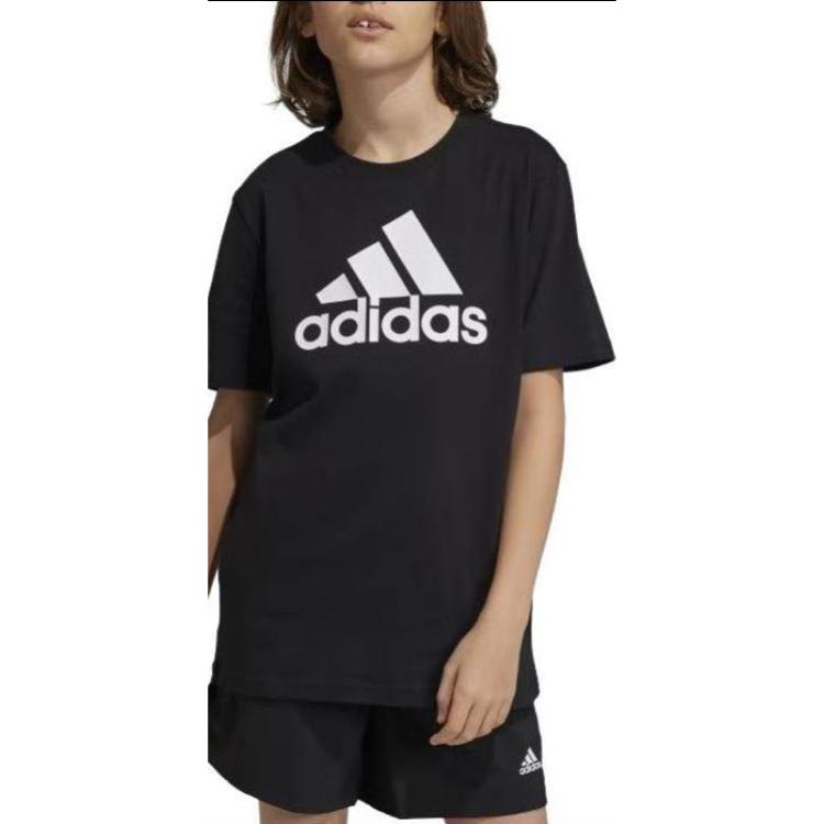 adidas T-Shirt Round Neck Short Sleeve Letter Black Kids Tops IC6855
