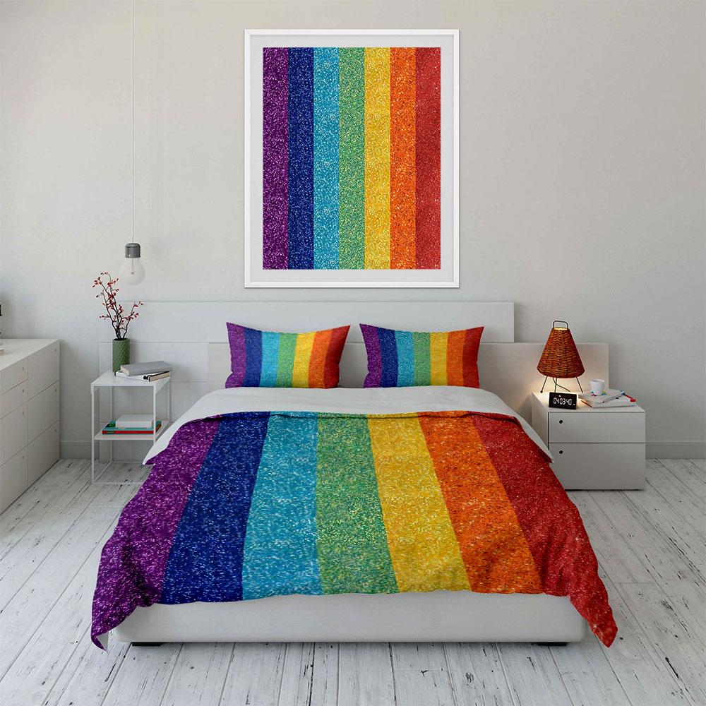 Regenbogen Glitzer Bettwäsche Set Bettwäsche Bettbezug Set Bettbezug Kissenbezüge (1 * Bettbezug 2 * Kissenbezüge, ohne Bettdecke)