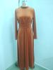 2026 Women's Elegant Gold Velvet Long-Sleeve Slimming Dress with Waist-Cinched Design for Autumn/Winter.