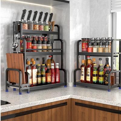 2/3Layers Kitchen Storage Rack Stainless Steel Seasoning Storage Rack Chopstick Shelf Organizer Knife Jar Organizer Household Accessories  No Punching