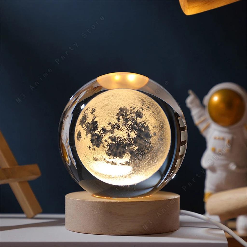 Children'sBirthdayGiftToy 5cmUnique 3D Crystal Ball Night Light LED Desk Lamp Bedside Night Light GalaxyLight Saturn Planet Moon
