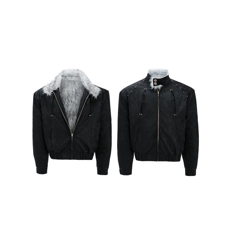 

Men s Winter Leather Jacket with Stand Collar and Eagle Design, Warm Fur-Lined Coat XL чорний