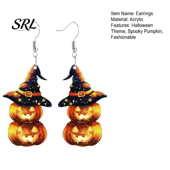 Holiday Gift for Her 1 Pair Halloween Pumpkin Earrings Women, 2 Stacking Retro Orange Witch Drop Dangle with Hat, Acrylic Costume Jewelry Niche Style
