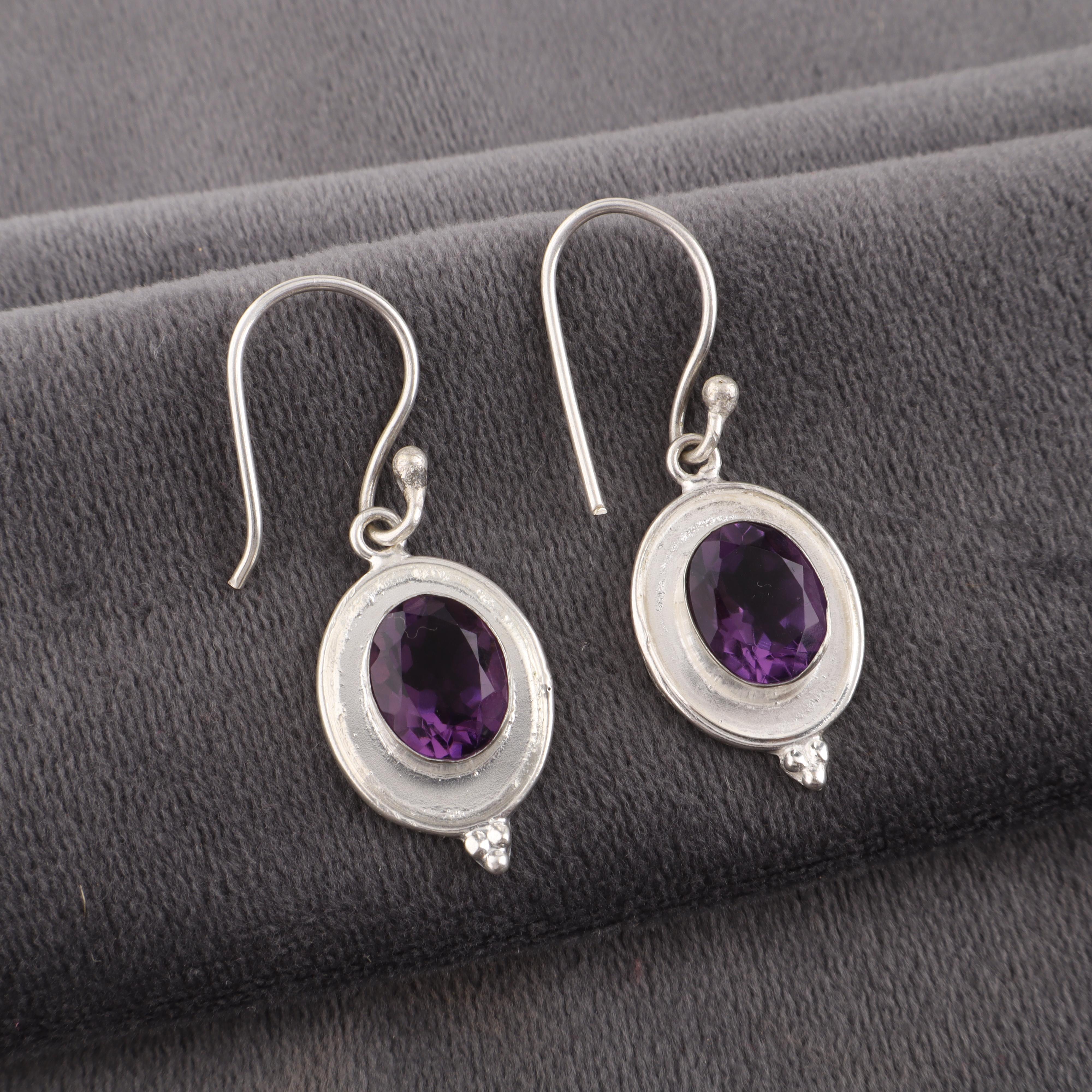 

Серьги с аметистом, 925 проба, стерлинговое серебро, ручная работа, красивые серебряные серьги, изящные украшения для интуиции, подарок для нее 1.50 Inches фиолетовый