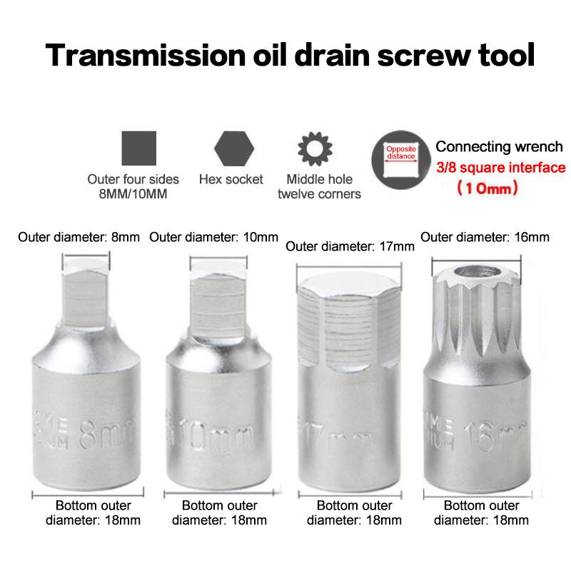NEW 1Pc 3/8 Drive Auto Repairing Gearbox Screw Wrench Gearbox Screw Wrench For M16 H17 S8 S10 Metal Oil Sump Drain Socket Wrench
