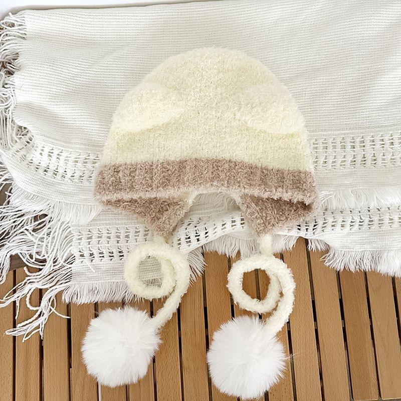 Women's Winter Japanese-Style Cute Teddy Fleece Teddy Bear Ear Strap Hat Autumn Winter Warm Large Head Circumference Earflap Hat