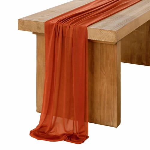 

Ling s Moment 10ft Burnt Orange Sheer Chiffon Table Runner, Terracotta Tablecloth, Rustic Linen with Silver Sparkle, for Weddings, Rustic Bohemian Par