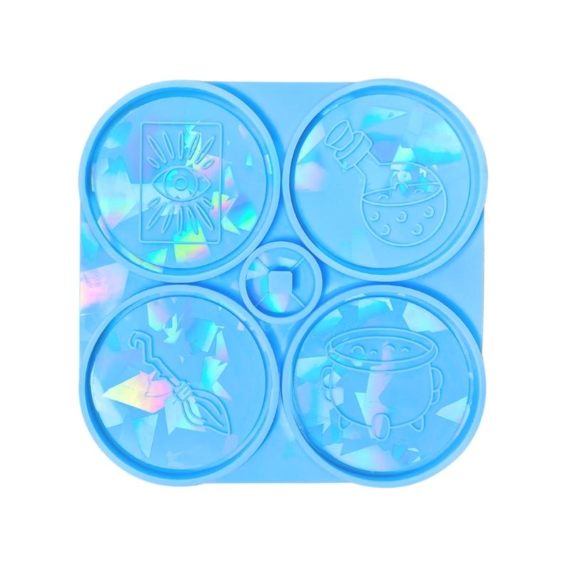 

4-in-1 Holographic Coaster Molds,Magic Potion Pattern Coaster Silicone Mold for Epoxy Resin DIY Non-slip Drink Mat Mould