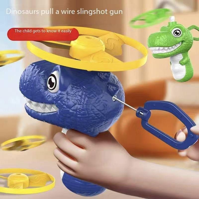 Non-Toxic Childrens Dinosaur Bamboo Dragonfly Toy Hand Pulled Flying Disc Frisbee Spinning Flying Parent Child Outdoor Interaction Toy