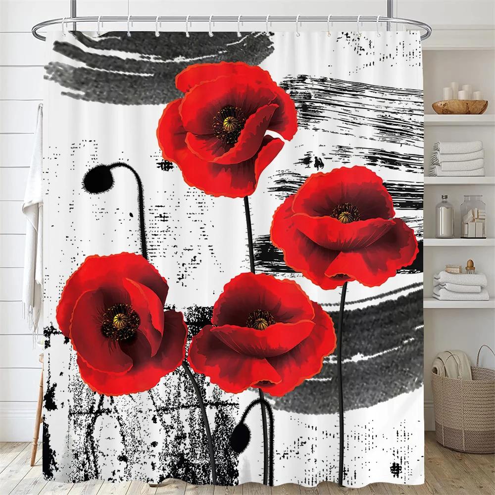 Beautiful Colorful Flower Floral Printed Shower Curtains Frabic Waterproof Polyester Decor Bath Curtain With Hooks 240X180Cm