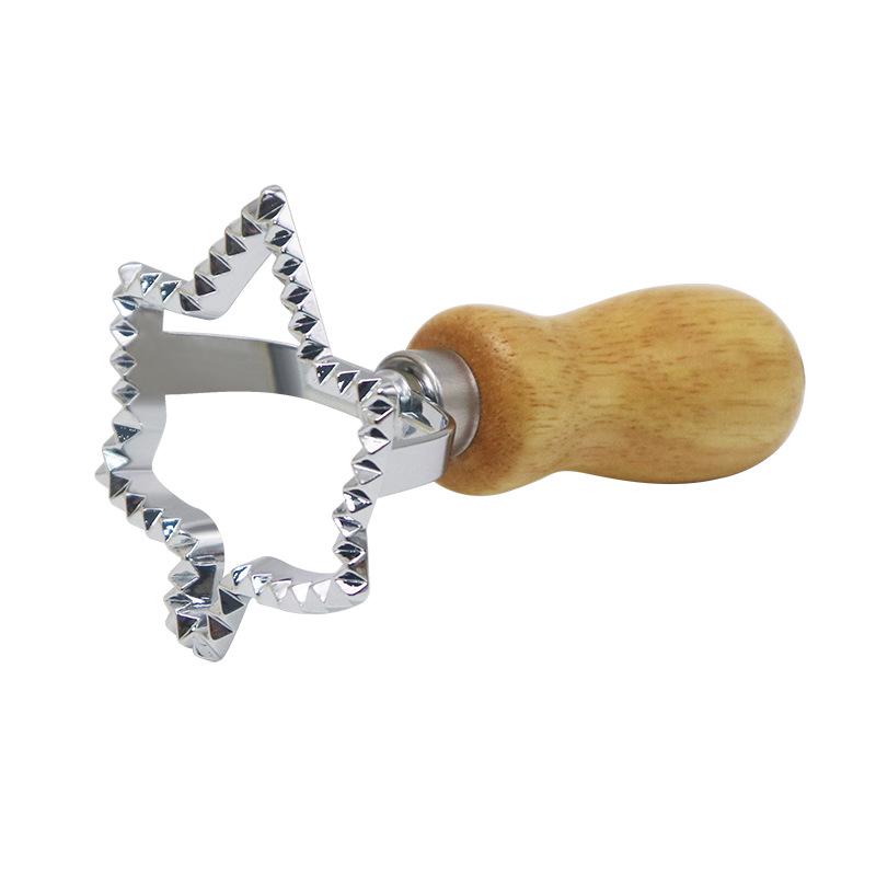 Zinc Alloy Biscuit and Dumpling Edge Embossing Cutter with Wooden Handle