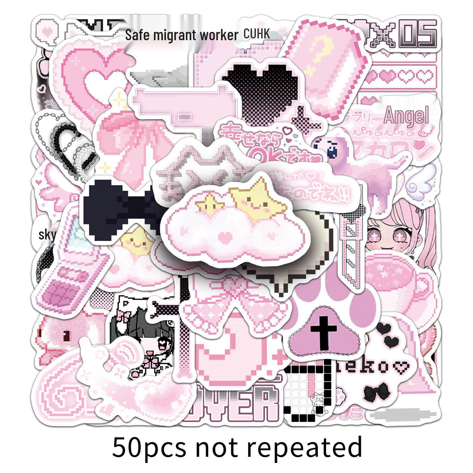 50 Pink Pixel-Style Yandere Stickers: Cute Japanese Cartoon Decor for Notebooks & Computers
