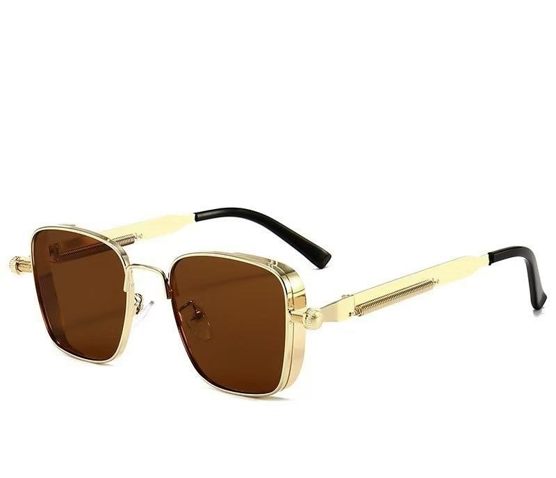 Men Driving Sunglasses Vintage Steampunk Square Sunglasses Metal Frame with Spring Hinges Women Eyepiece Trendy Driver Glasses