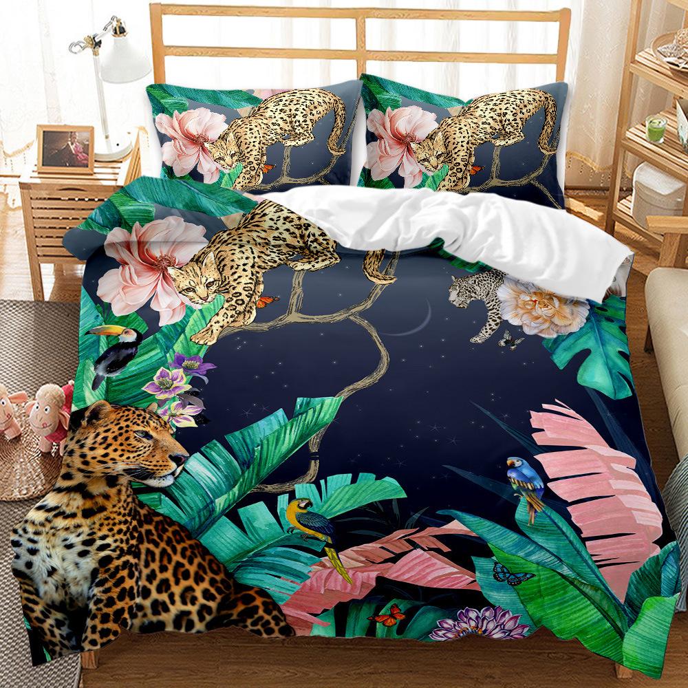 Beast Leopard 3D Digital Printing Two or Three Piece Set European and American Quilt Cover Pillowcase