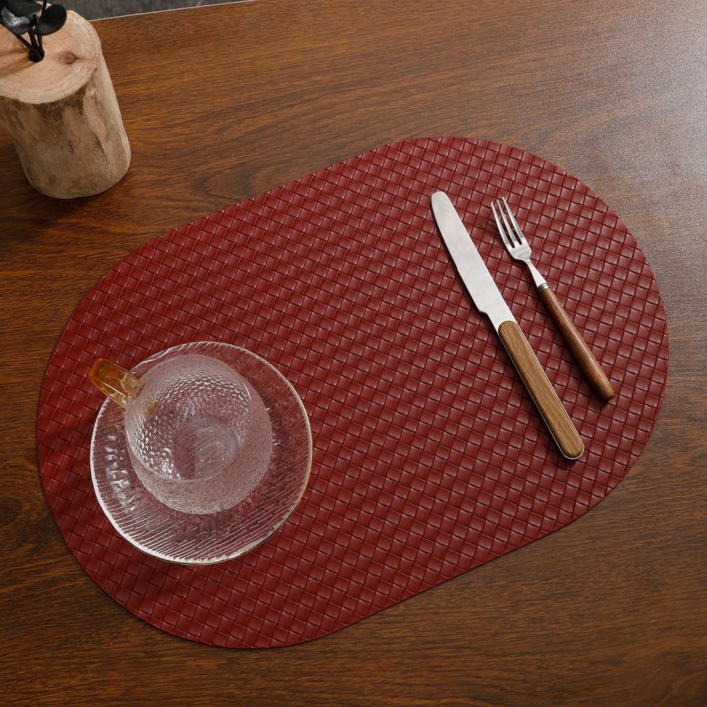 Oval Double-sided Woven Leather Placemat, Solid Color Simple Double-sided Western Dining Mat, European Thermal Insulation Dining Table Mat
