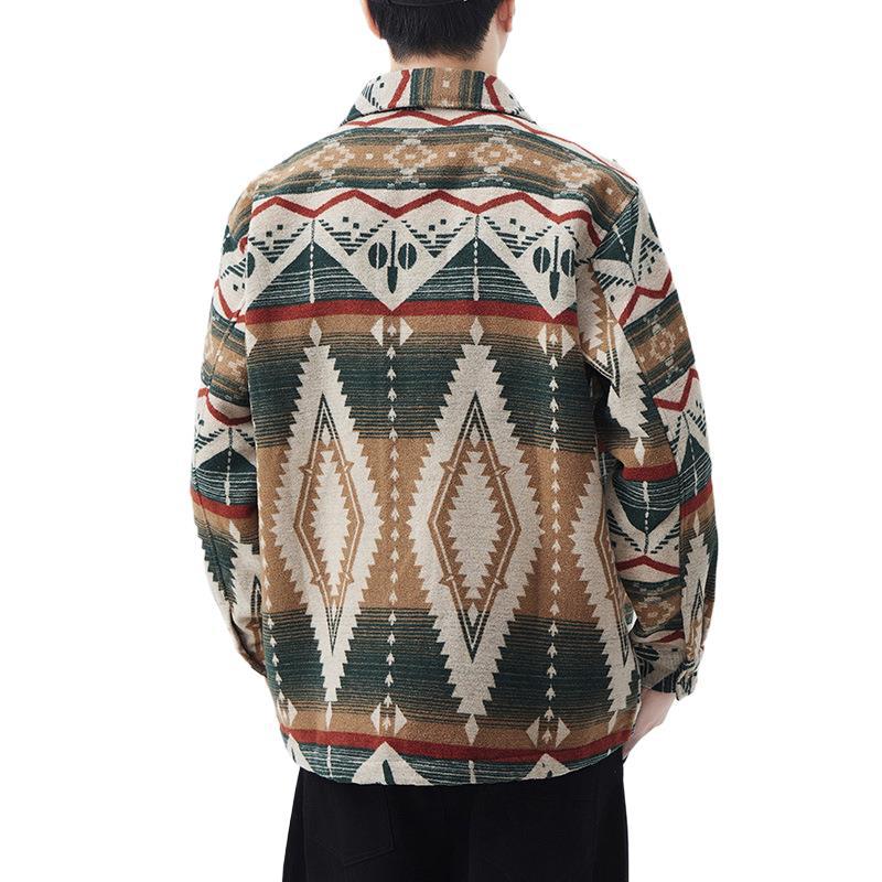 Nová jarní japonská retro pánská volná košile barevná pletená žakárová ležérní americká košile