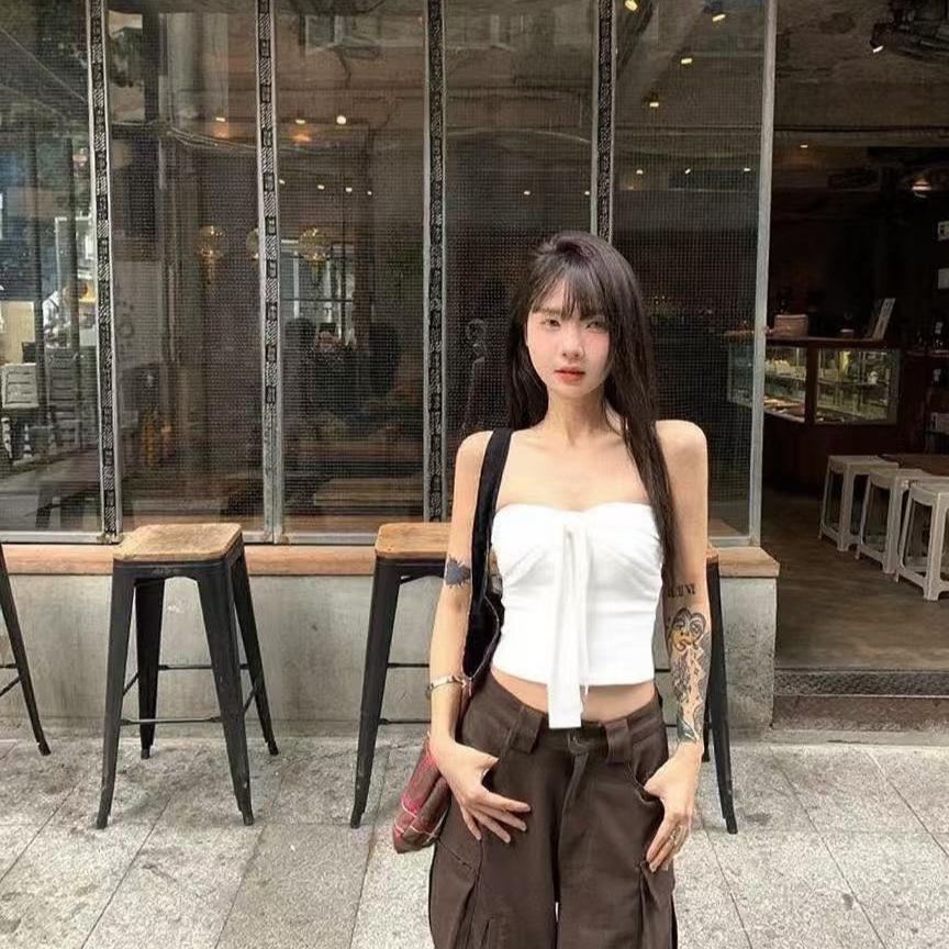 #Summer new pure desire sexy straps clean word circumference thin women's fixed with chest pad versatile top