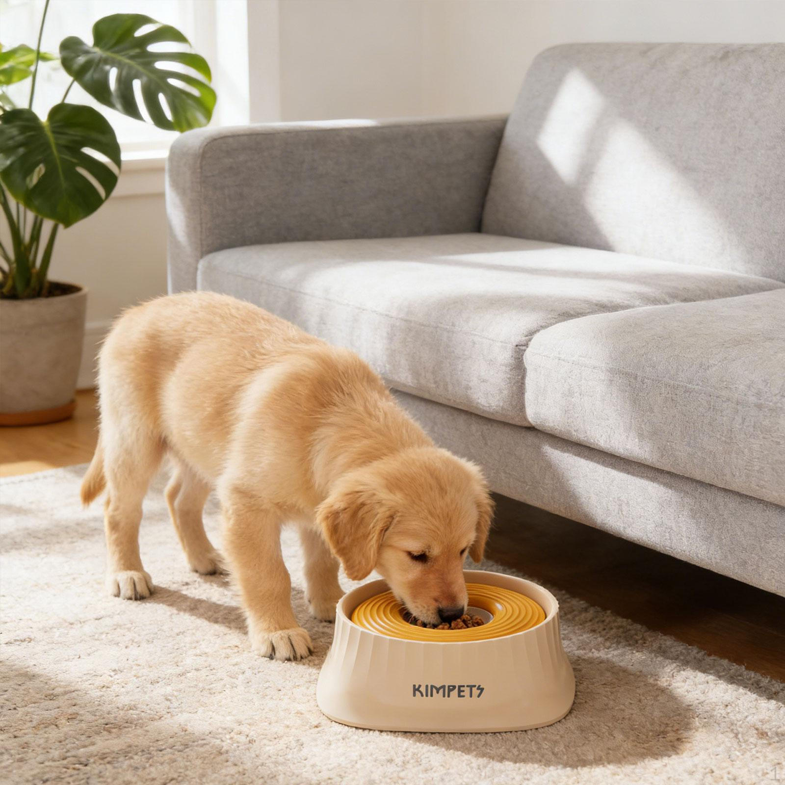 

Dog Water Bowl Pet Dispenser Slow Drinking Feeder for Cats жовтий
