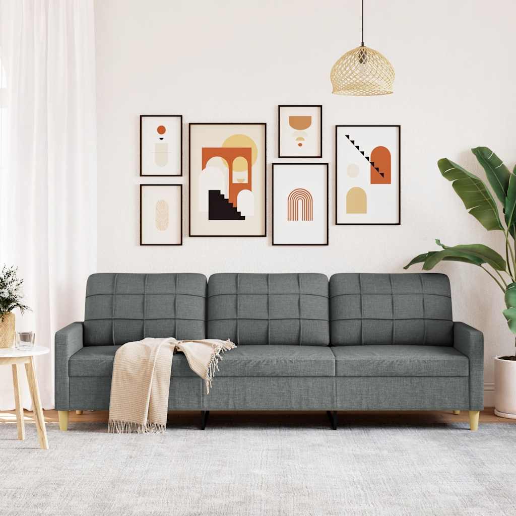 3 Seater Sofa Dark Grey 210 Cm Fabric