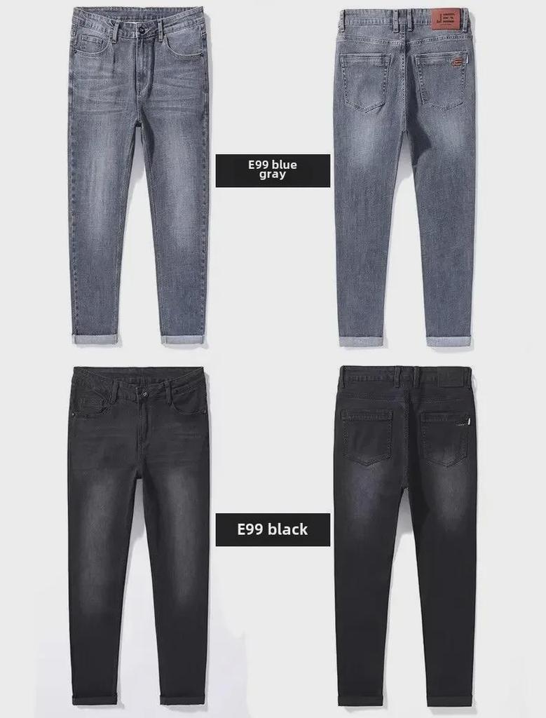 Men's High-End Retro Straight Jeans - Elastic, Thickened, Plus Velvet, Casual Long Pants for Autumn and Winter