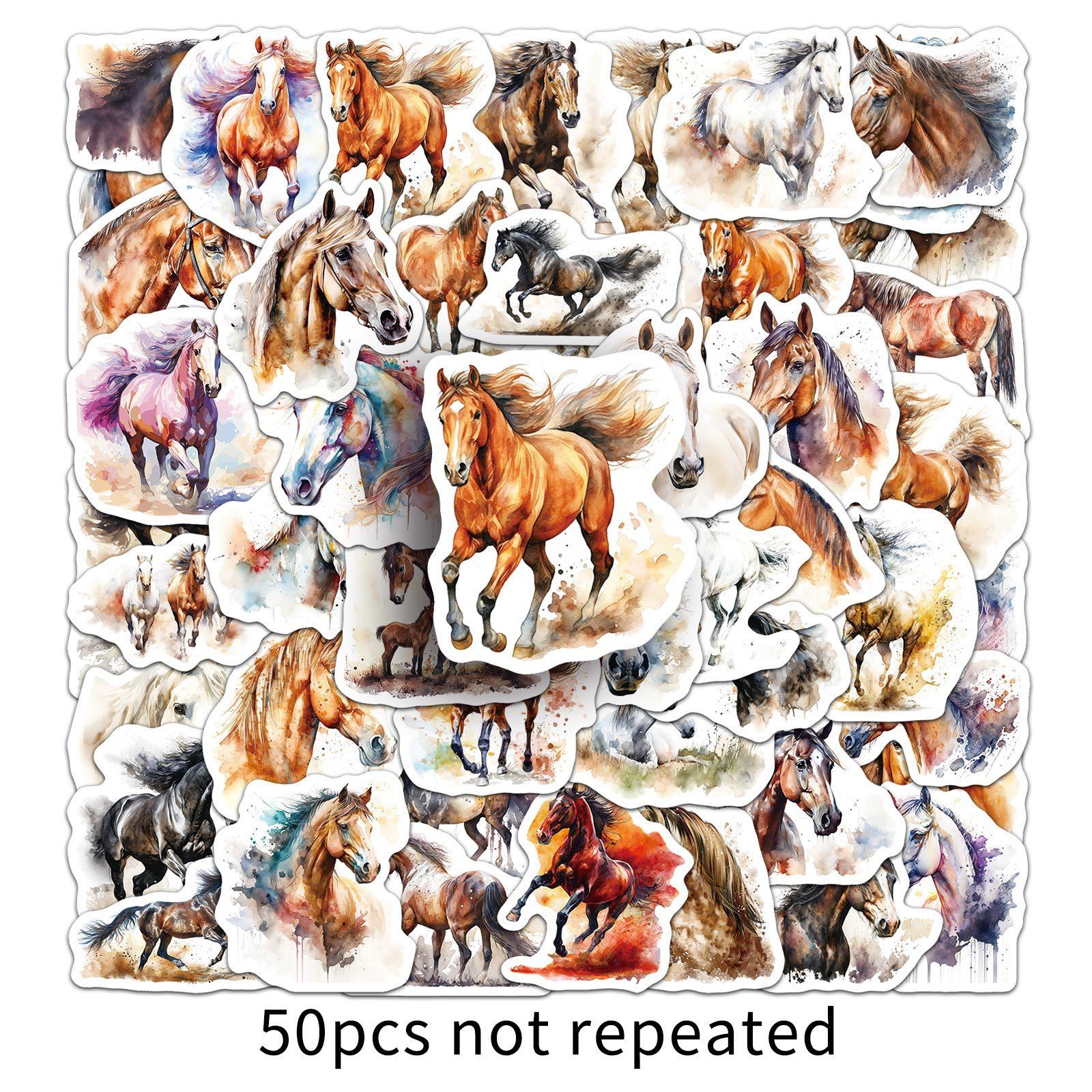 

50 Наклеек-граффити с ветряной лошадью в стиле туши и воды, персонализированное креативное украшение с животным, наклейки для чехла мобильного телефона, водяной чашки, блокнота