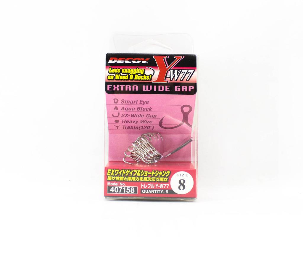 Decoy Y-W77 Treble Hook Wide Gap Extra Strong Hooks Size 8 (7158)