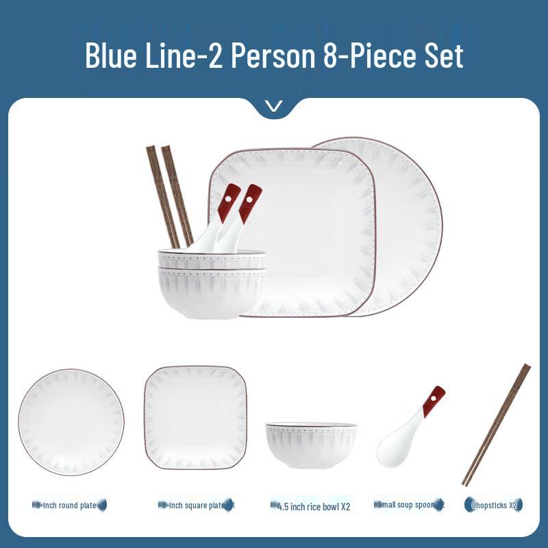 KANGMO Blue Stripe Ceramic Dinnerware Set