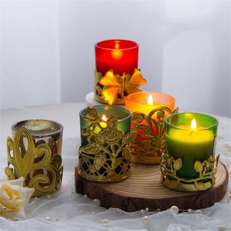 Elegant Hollowed Out Tealight Holder Metal Candlestick Candlestand Wrought Iron Candle Holder Cup for Home Table Decors