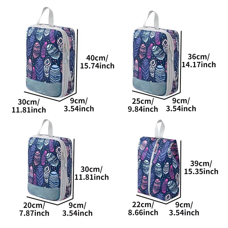 4pcs/set Print Compression Storage Bag Portable Large Capacity Travel Storage Bag Foldable Clothes Luggage Bags Travel Organizer