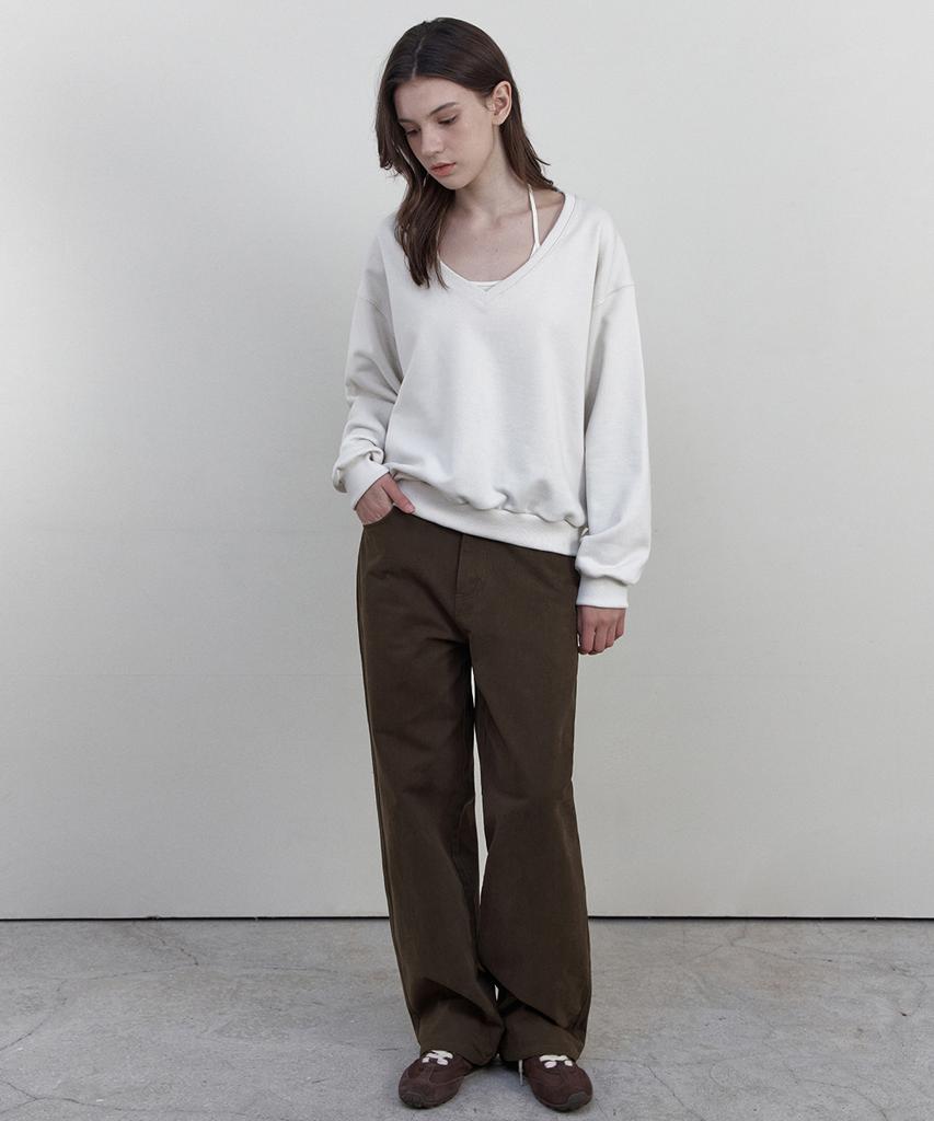 WEDNESDAYOASISFORWOMEN Deep V-Neck Sweatshirt_Ivory(Wb6Tp49)
