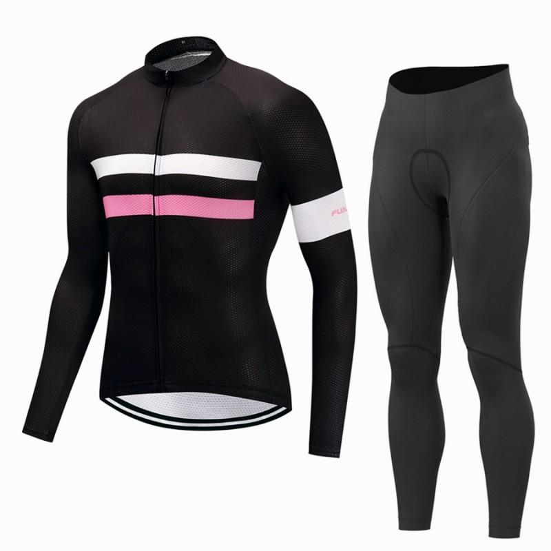Mens Long Sleeve Cycling Jersey Set Breathable Quick Dry Bike Riding Sportswear