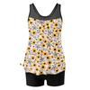Tankini Swimsuits for Women Modest Two Piece Blouson Bathing Suit with Swim Shorts Floral Print Full Coverage Swimwear