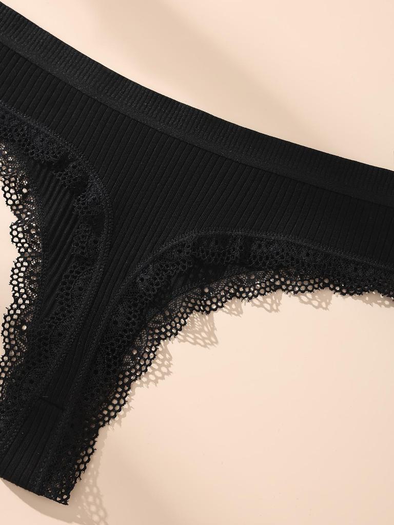 5Pcs Women Thongs Sexy Lace Panties Low Waist Underwear Girls Briefs G-String Breathable Ladies Panty Black Female Lingerie S-XL
