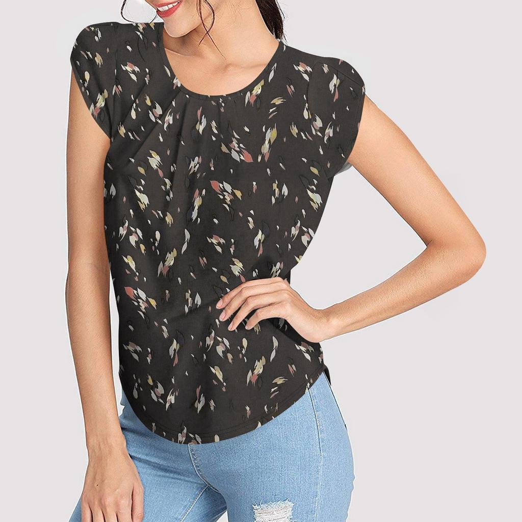 Women's Fashion Printed Short-sleeved Short-sleeved  Round Neck Casual Tops