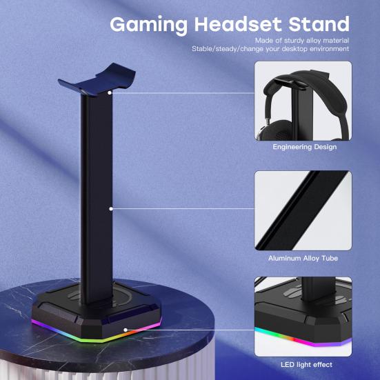 1 Set Headphone Backlight Aluminum Headphone Stand RGB Display Bracket Vertical Gaming Headset
