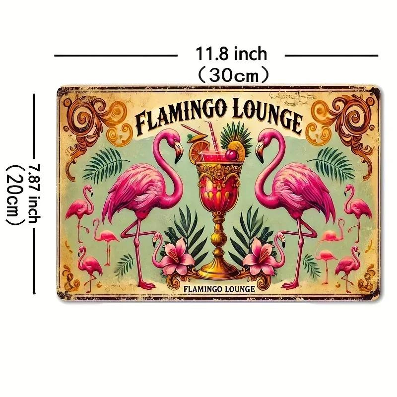 

Flamingo Lounge Vintage Sign – Tropical Retro Metal Decor | Vibrant Accent for Homes Patio Bars & Pool Nooks 20x30cm